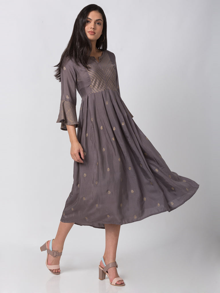 Festive Women Gathered Three-Fourth Mauve Kurta