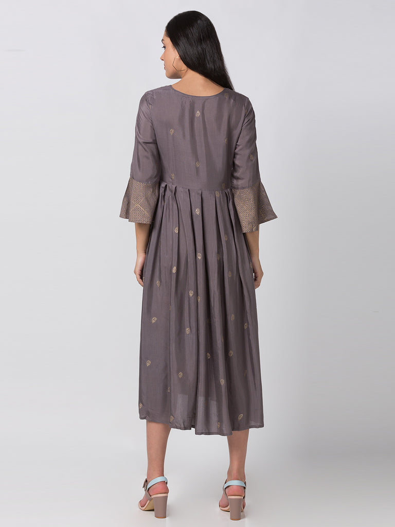 Festive Women Gathered Three-Fourth Mauve Kurta