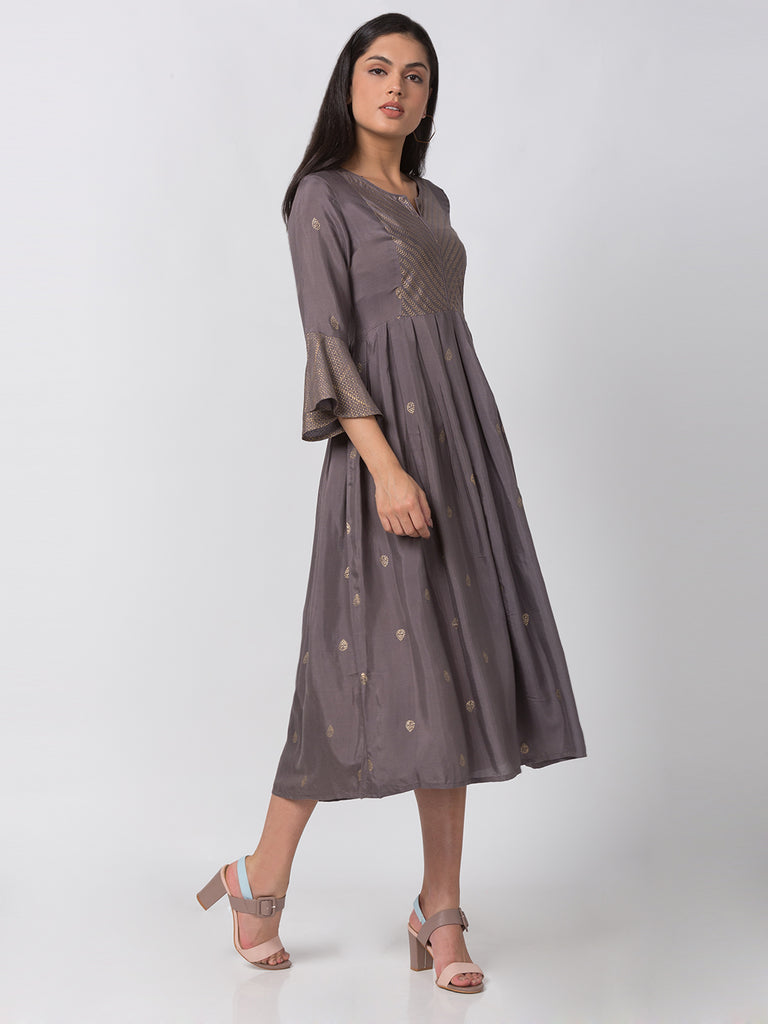 Festive Women Gathered Three-Fourth Mauve Kurta