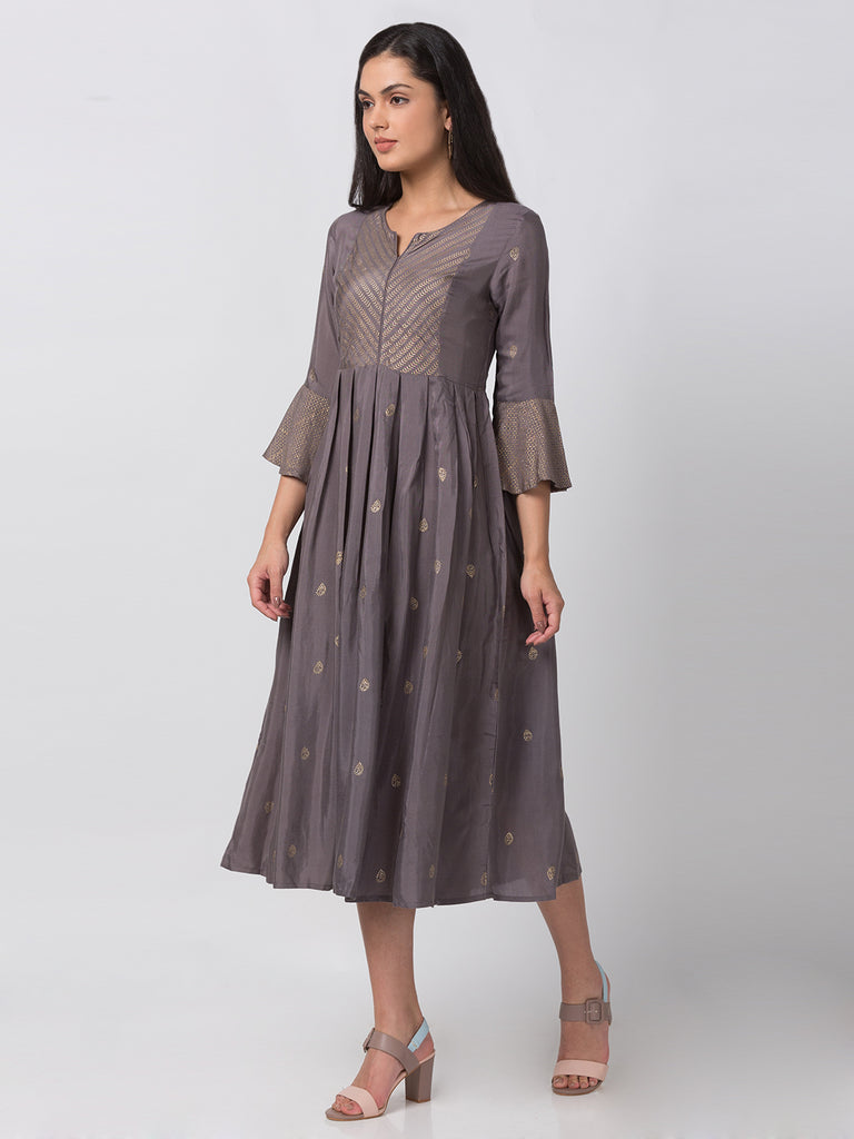Festive Women Gathered Three-Fourth Mauve Kurta