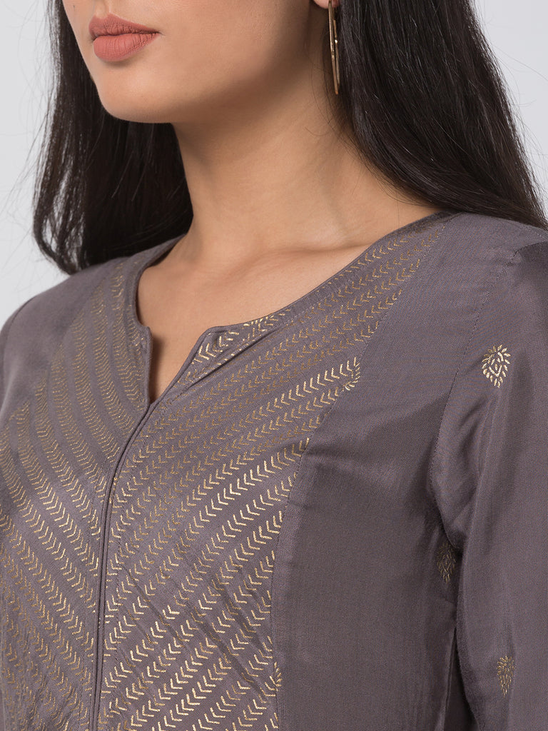 Festive Women Gathered Three-Fourth Mauve Kurta