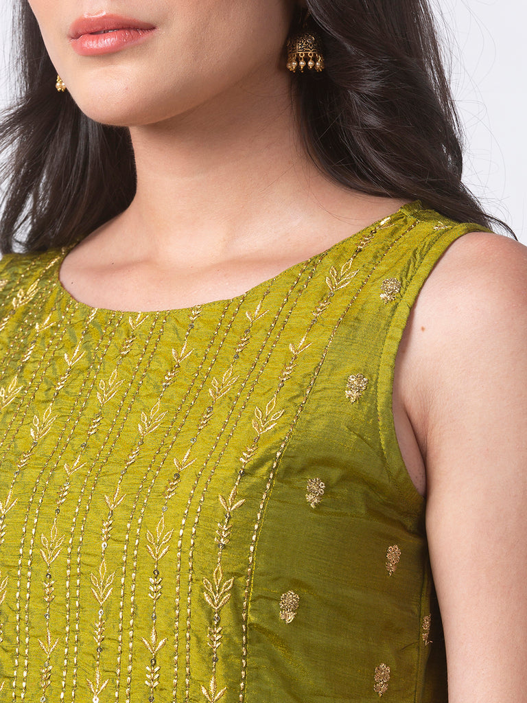 Women A Line Sleeveless Green Kurta