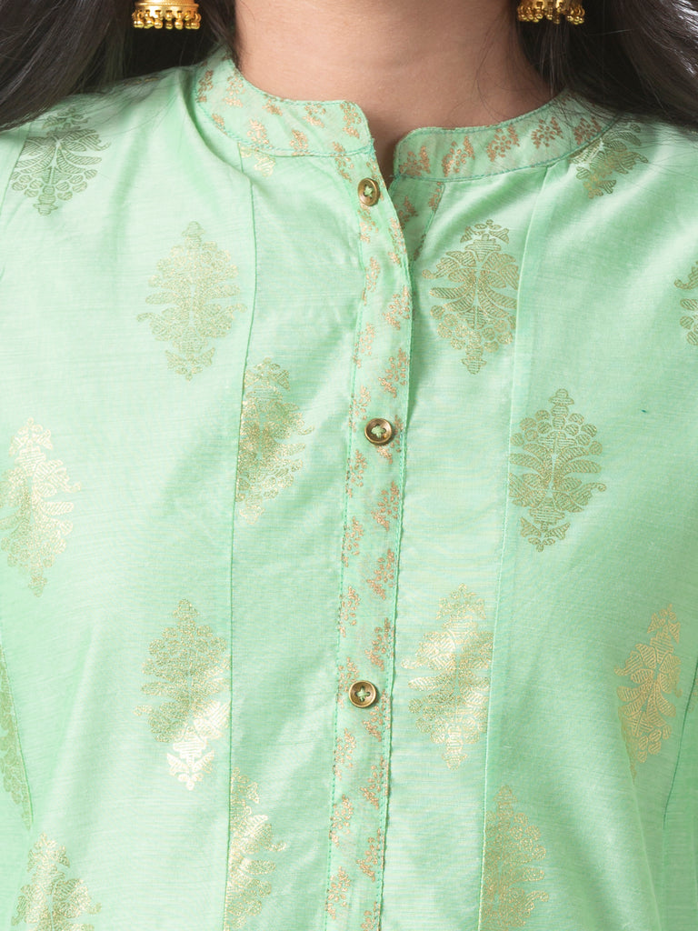 Festive Women Kalidar Three-Fourth Green Kurta