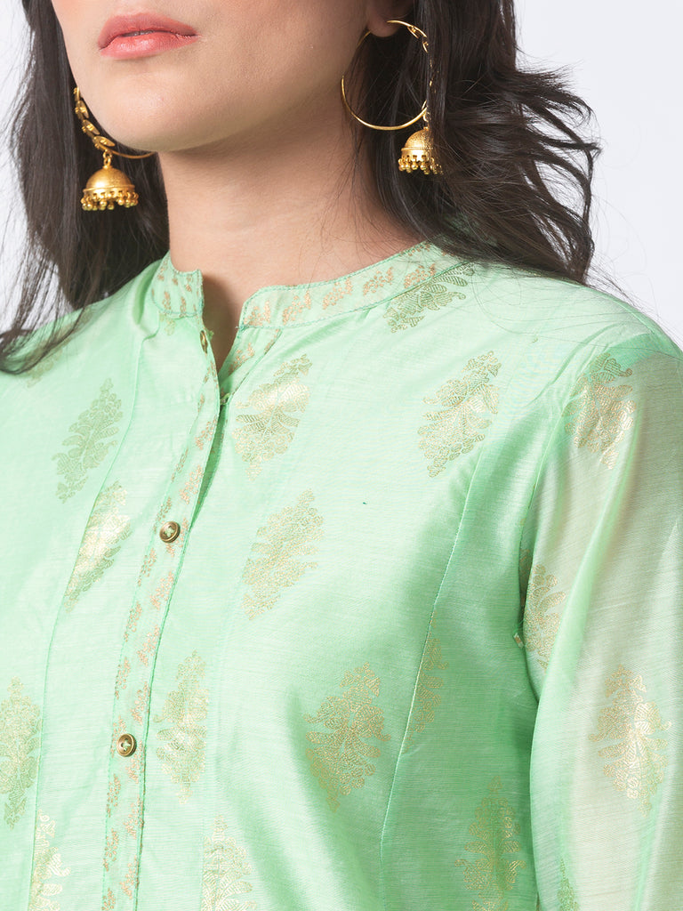 Festive Women Kalidar Three-Fourth Green Kurta