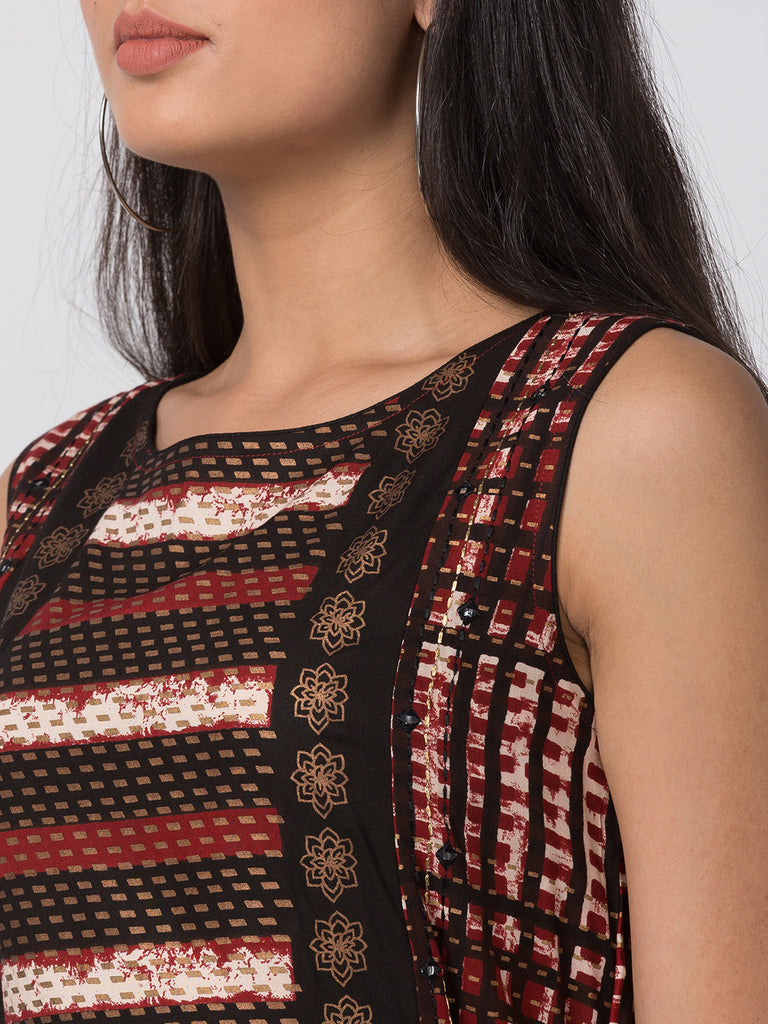 Women Flared Sleeveless Black Kurta
