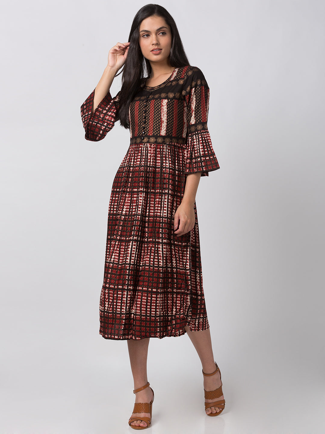 Women Flared Three-Fourth Rust Kurta
