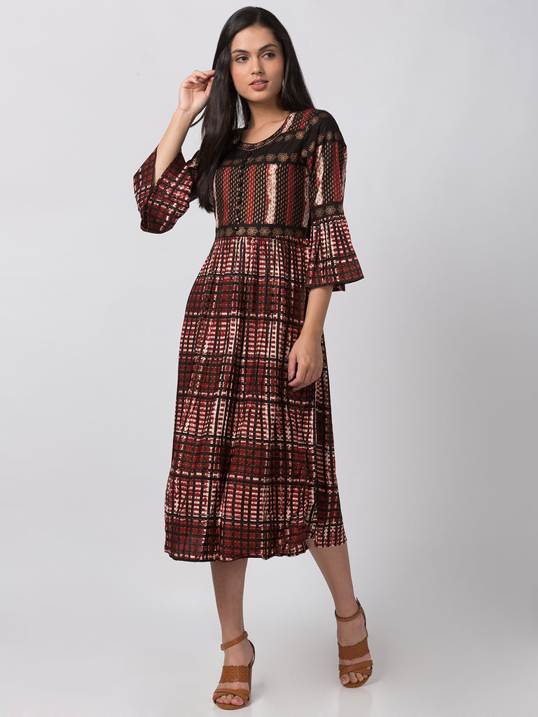 Women Flared Three-Fourth Rust Kurta
