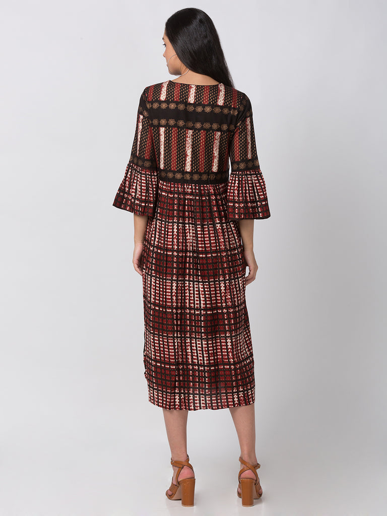 Women Flared Three-Fourth Rust Kurta