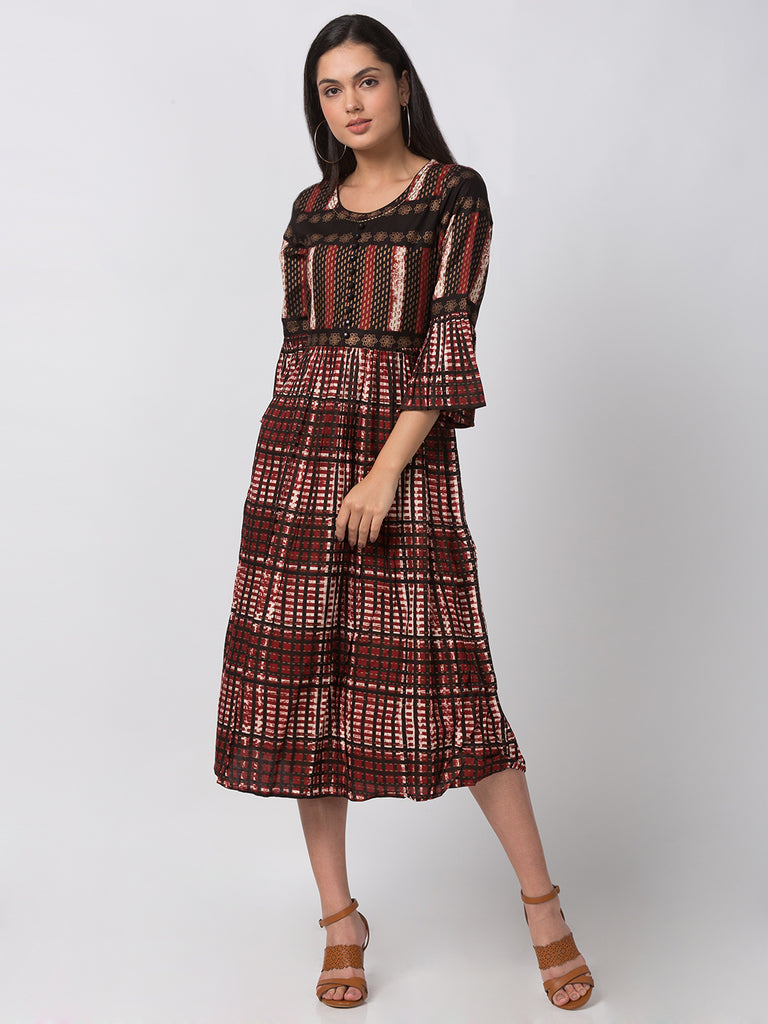 Women Flared Three-Fourth Rust Kurta