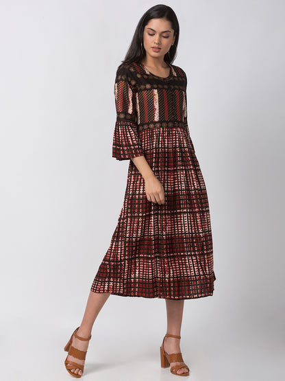 Women Flared Three-Fourth Rust Kurta