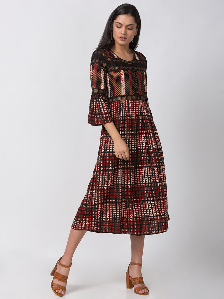 Women Flared Three-Fourth Rust Kurta