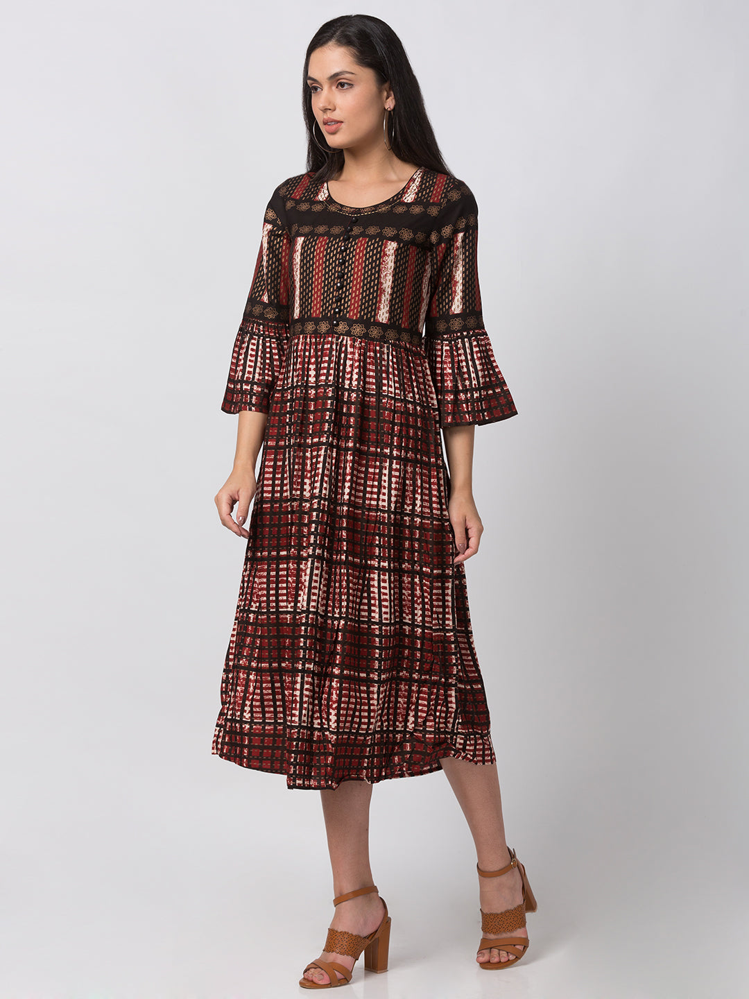 Women Flared Three-Fourth Rust Kurta