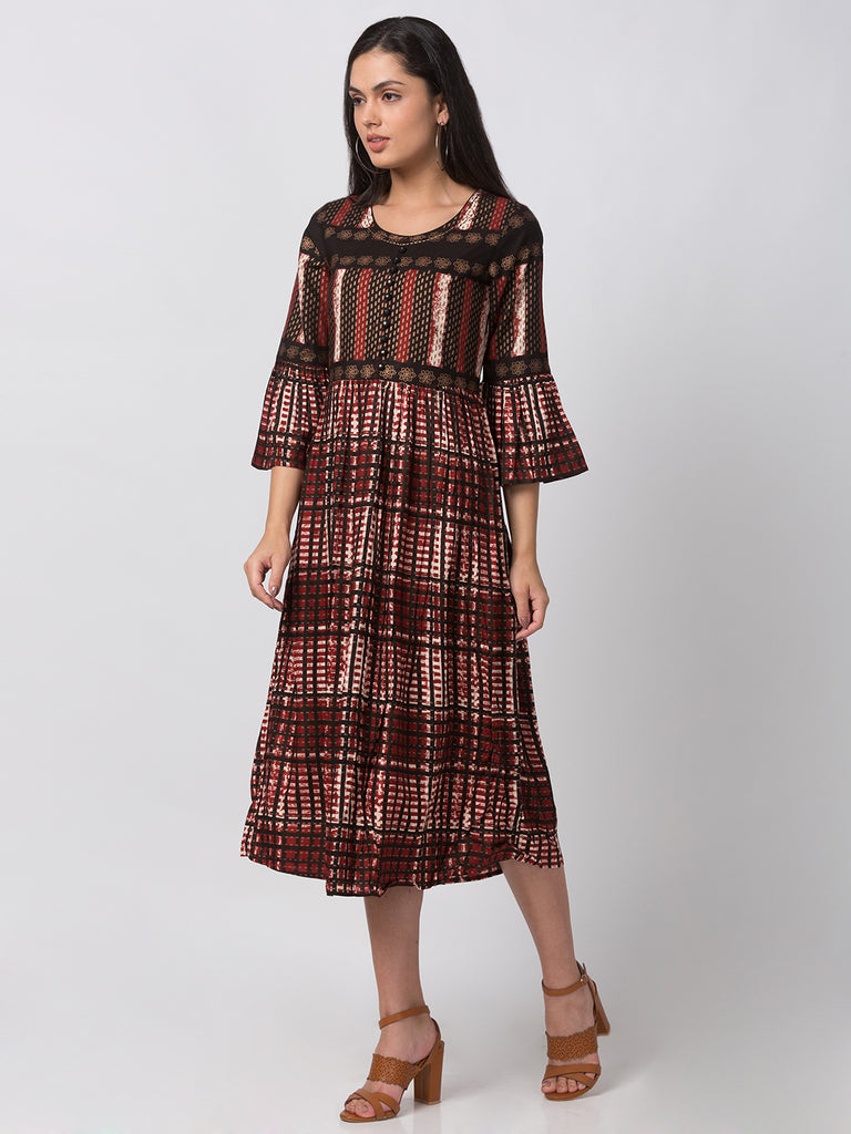 Women Flared Three-Fourth Rust Kurta