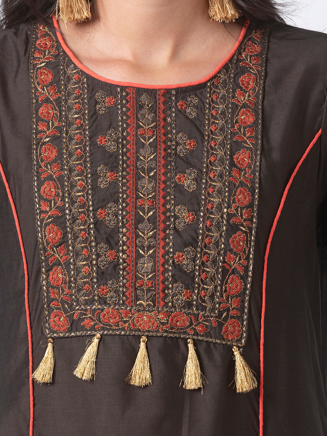 Women A Line Three-Fourth Olive Kurta