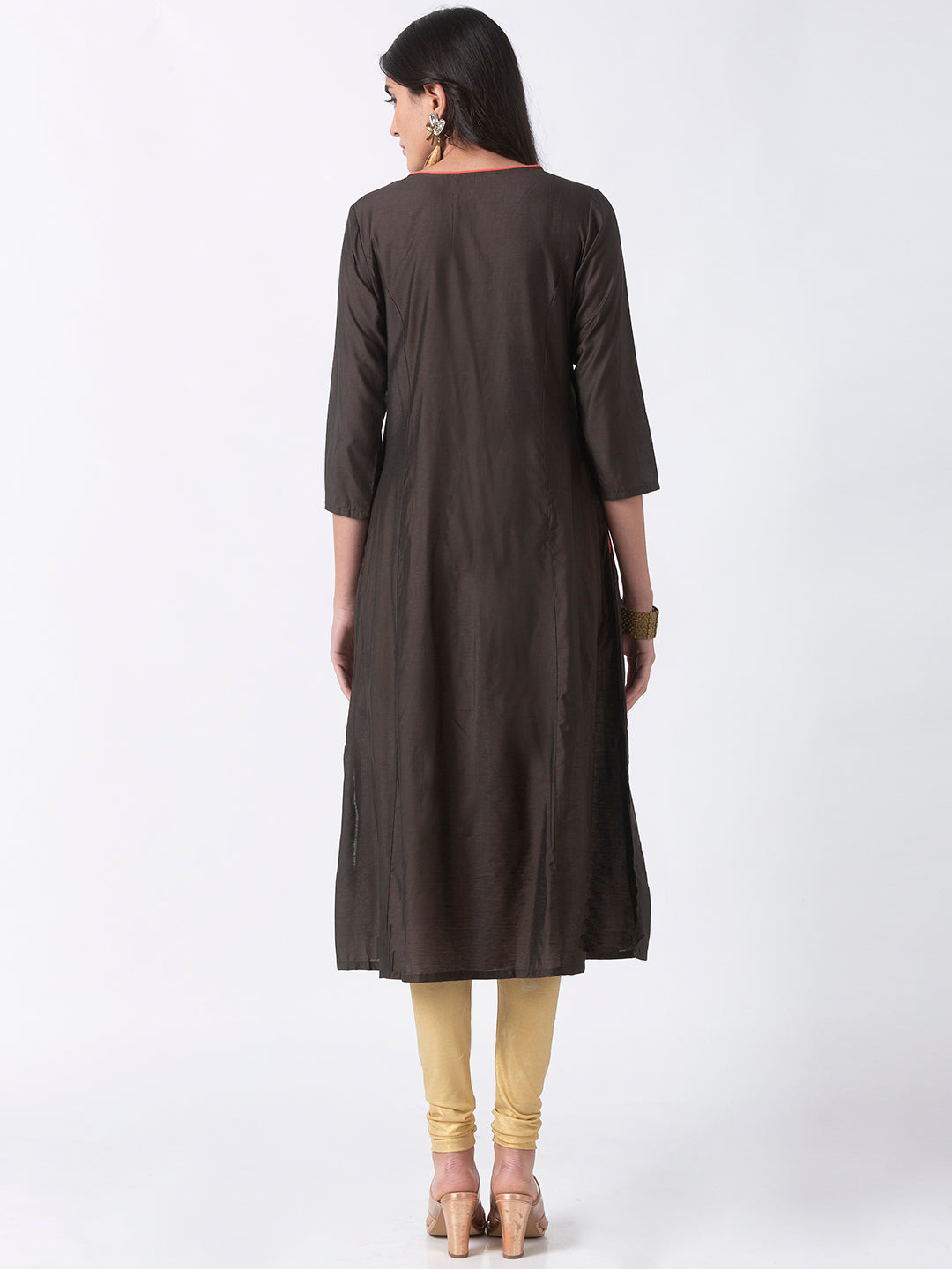 Women A Line Three-Fourth Olive Kurta
