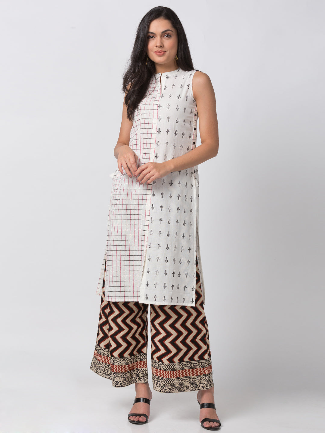 Women Straight Sleeveless Ecru Kurta