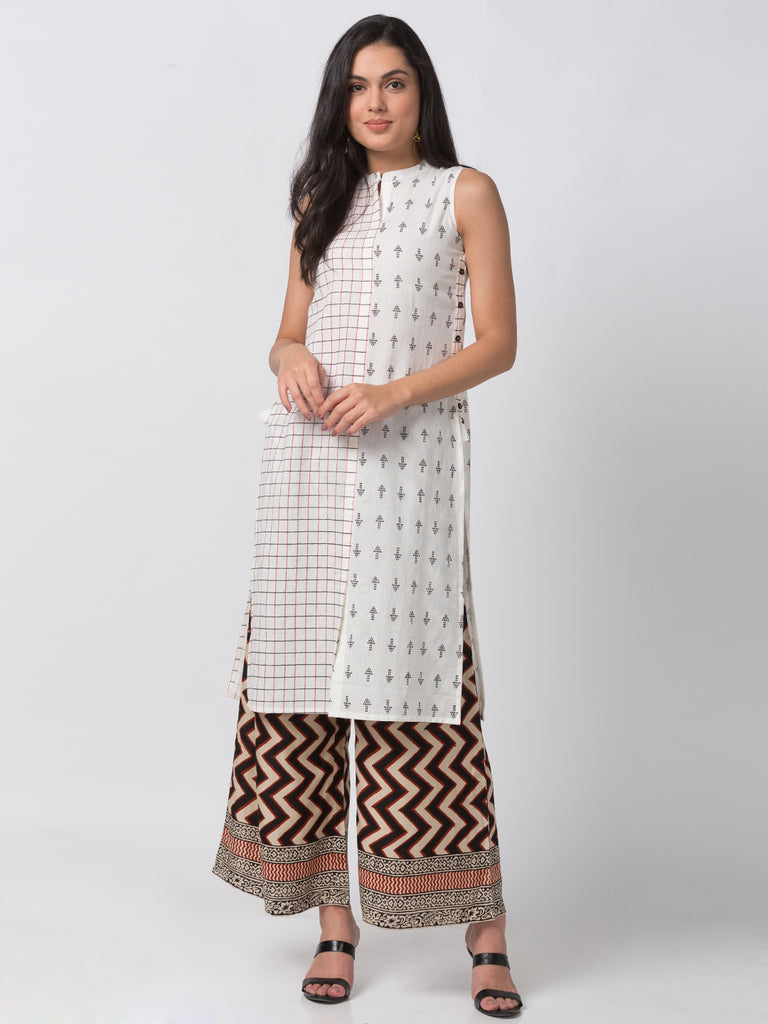 Women Straight Sleeveless Ecru Kurta
