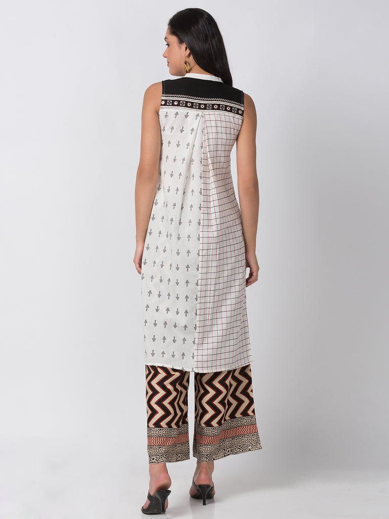 Women Straight Sleeveless Ecru Kurta