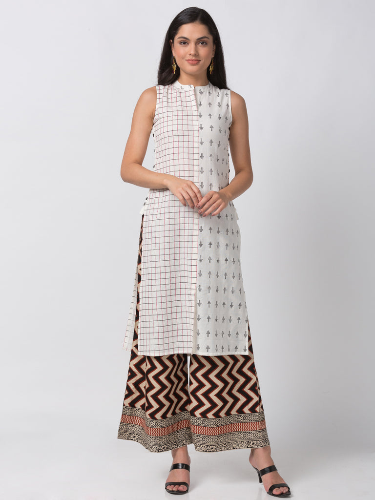 Women Straight Sleeveless Ecru Kurta