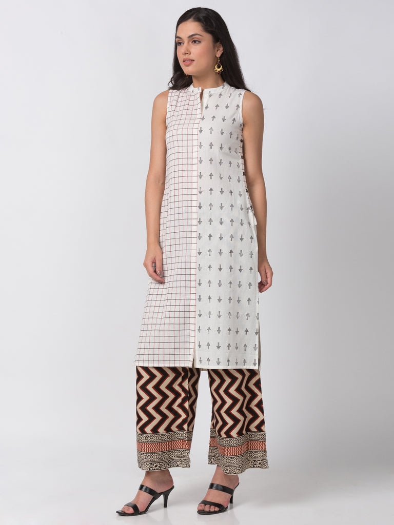 Women Straight Sleeveless Ecru Kurta