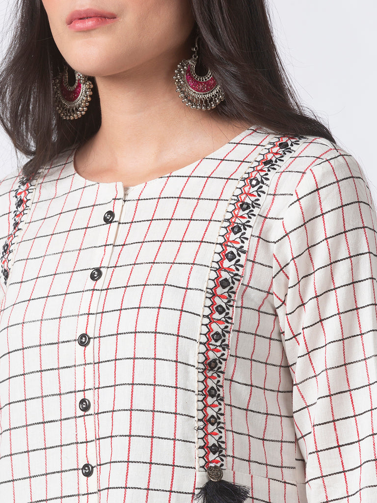 Women A Line Three-Fourth Ecru Kurta