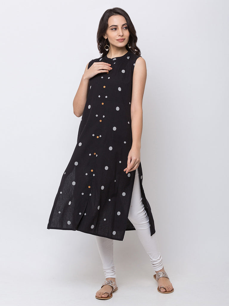 Women Straight Sleeveless Black Kurta
