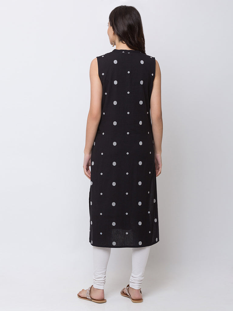 Women Straight Sleeveless Black Kurta