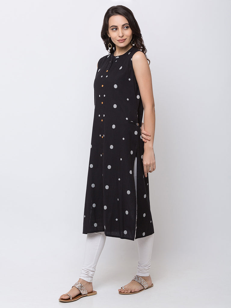 Women Straight Sleeveless Black Kurta