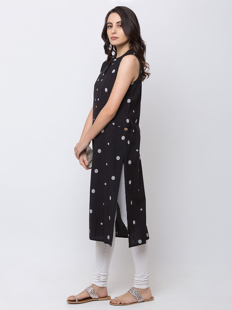 Women Straight Sleeveless Black Kurta