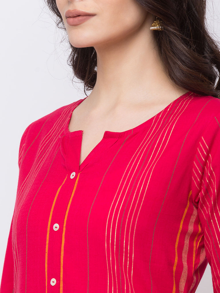 Women Straight Three-Fourth Fuchsia Kurta