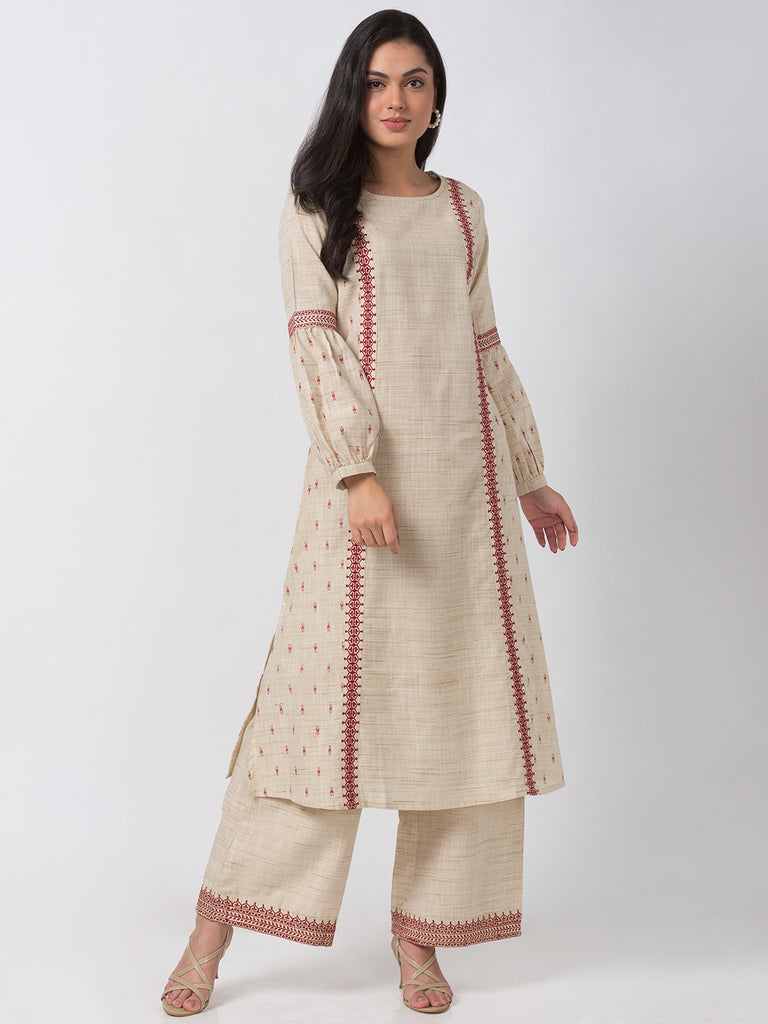 Fusion Women A Line Bishop Ecru Kurta