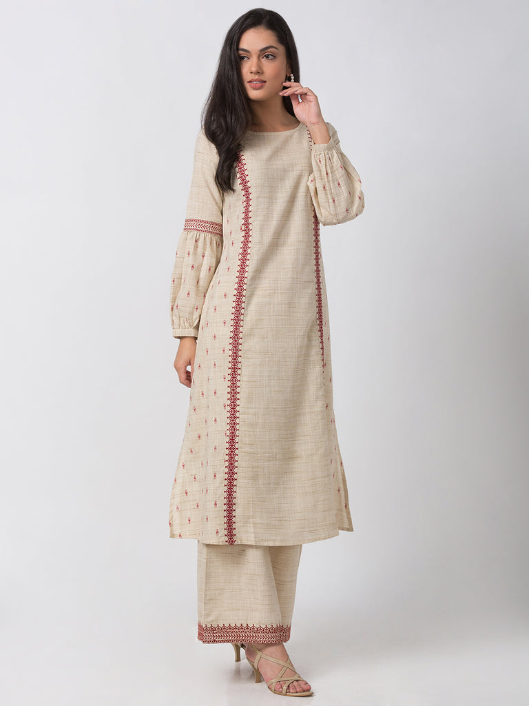 Fusion Women A Line Bishop Ecru Kurta