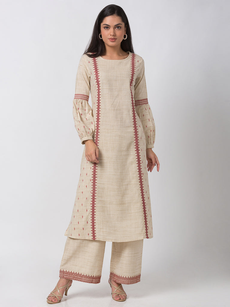 Fusion Women A Line Bishop Ecru Kurta