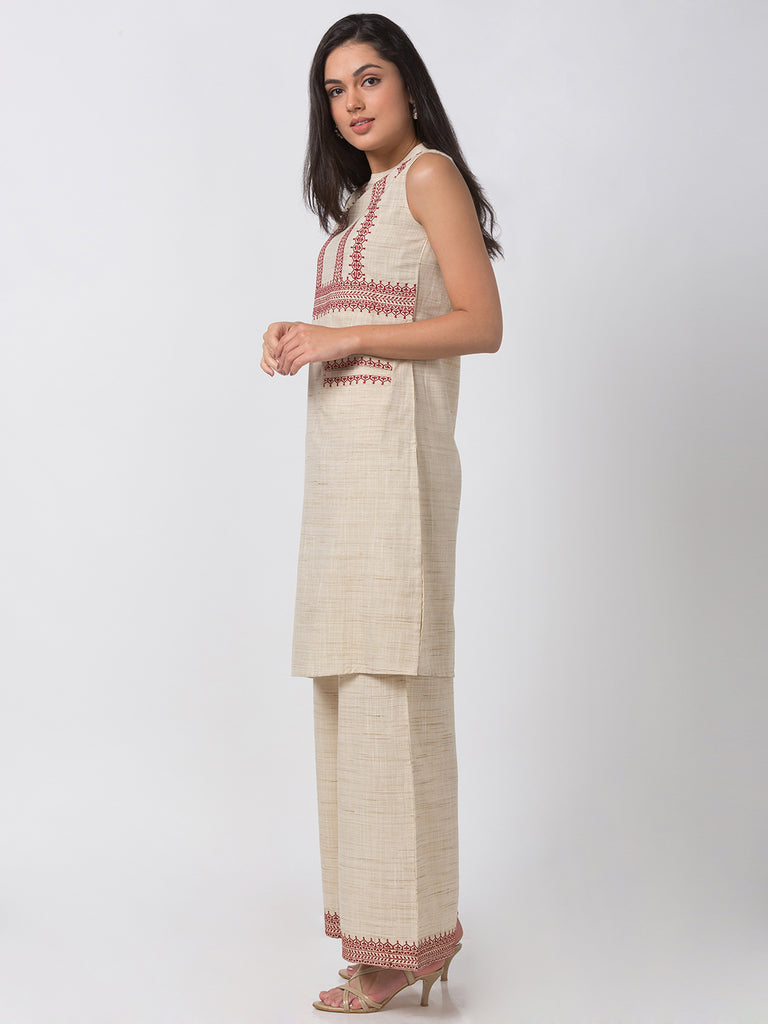 Fusion Women Straight Sleeveless Ecru Kurta