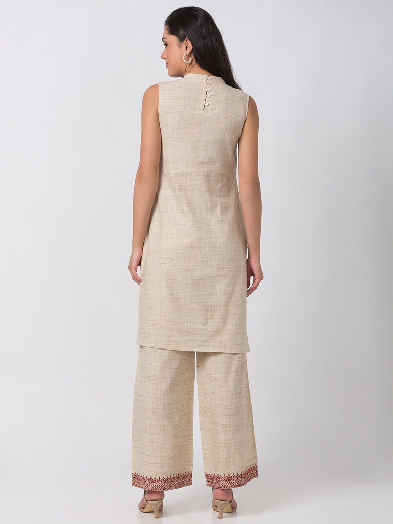 Fusion Women Straight Sleeveless Ecru Kurta