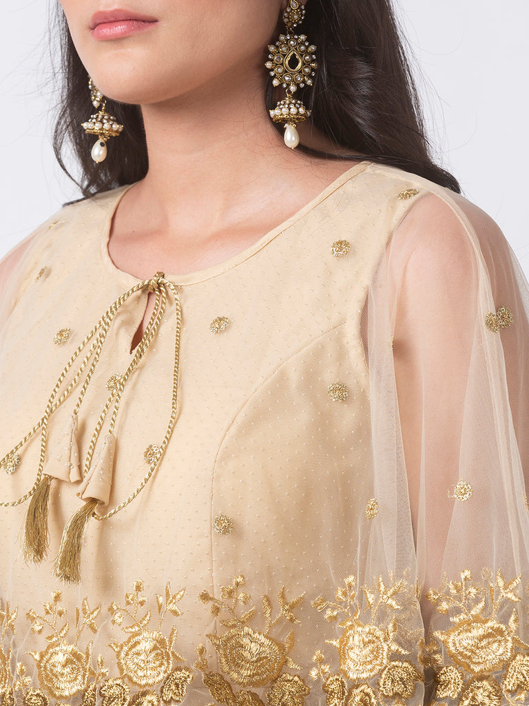 Women Cape Kurta Sleeveless Beige Gown