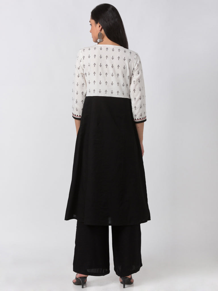 Women Kalidar Three-Fourth Ecru Dress
