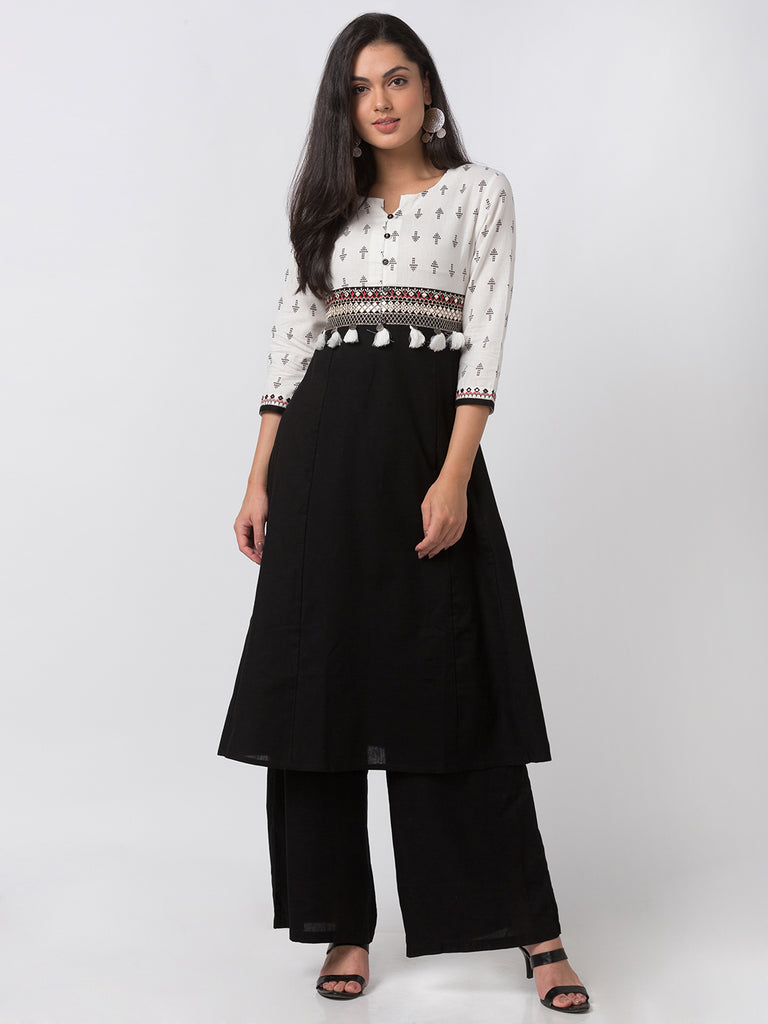 Women Kalidar Three-Fourth Ecru Dress