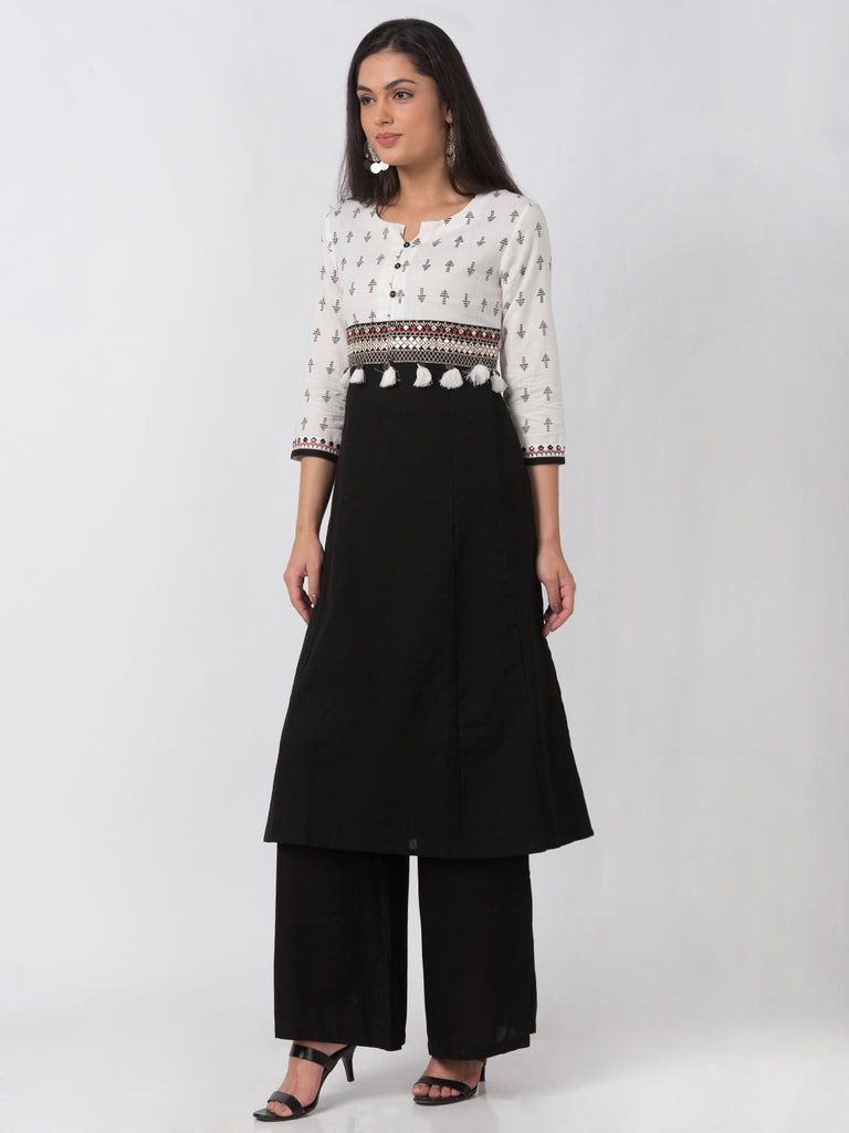 Women Kalidar Three-Fourth Ecru Dress