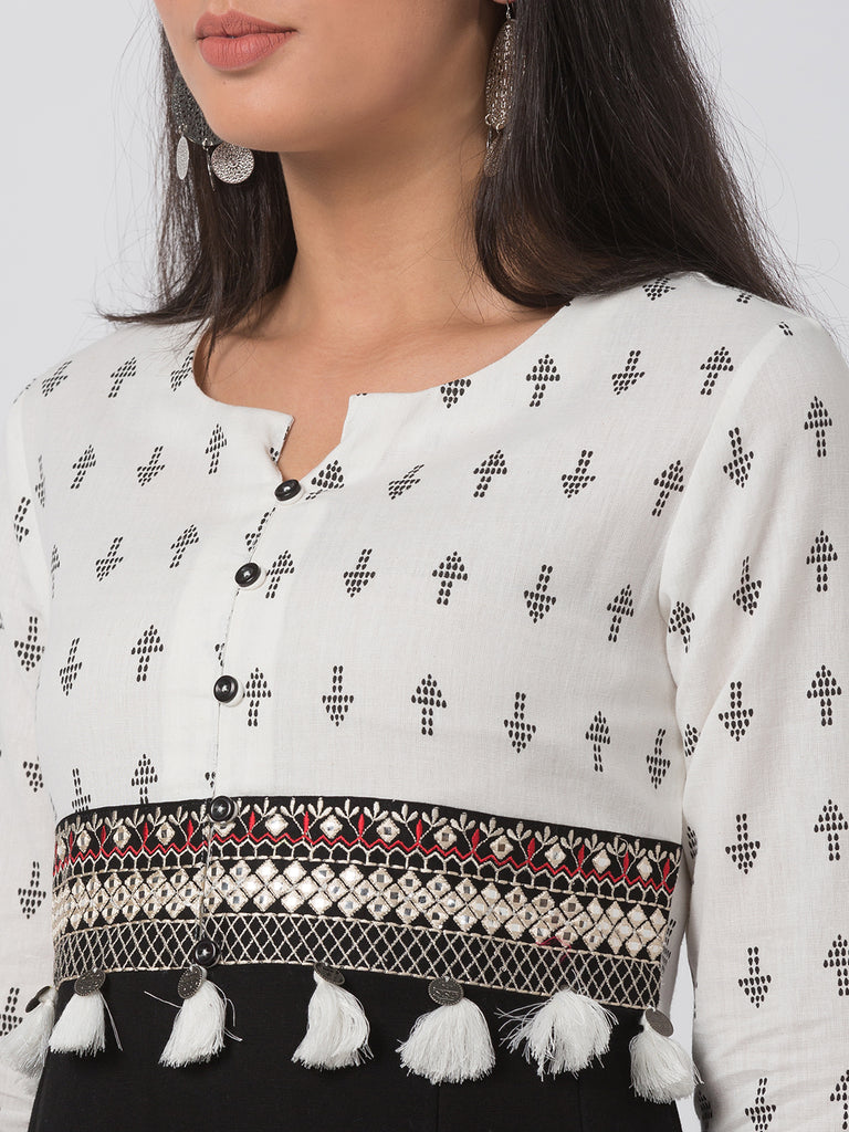 Women Kalidar Three-Fourth Ecru Dress