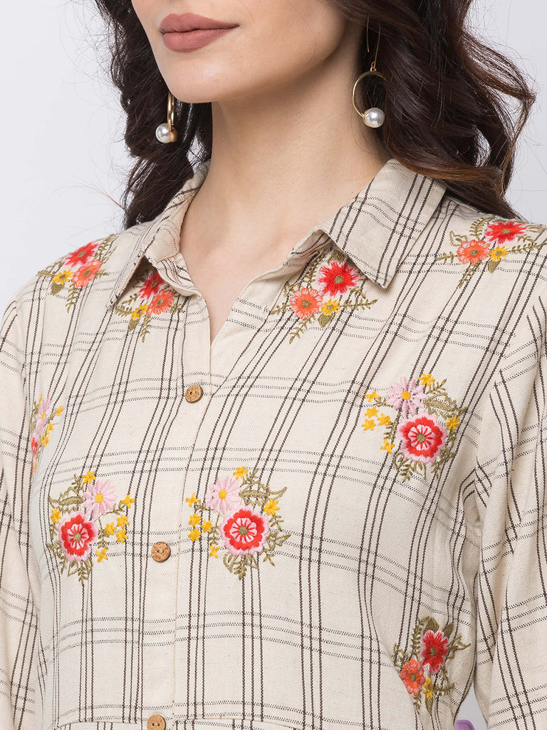 Women A Line Three-Fourth Ecru Dress