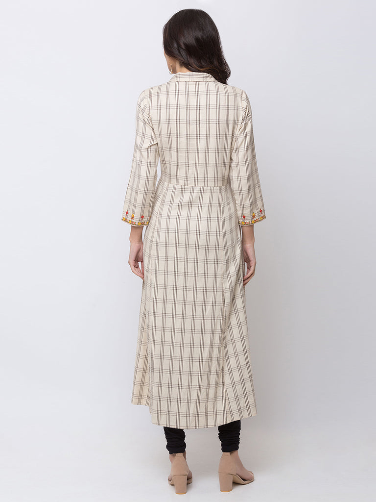 Women A Line Three-Fourth Ecru Dress