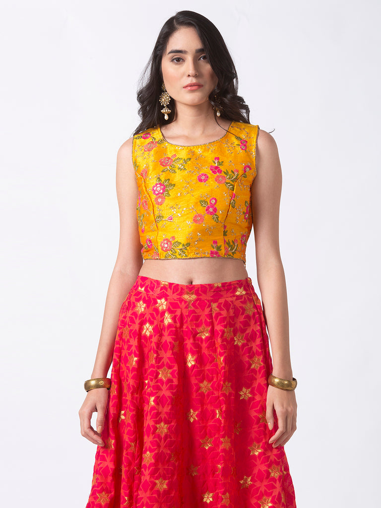 Women Straight Sleeveless Mustard Crop Top