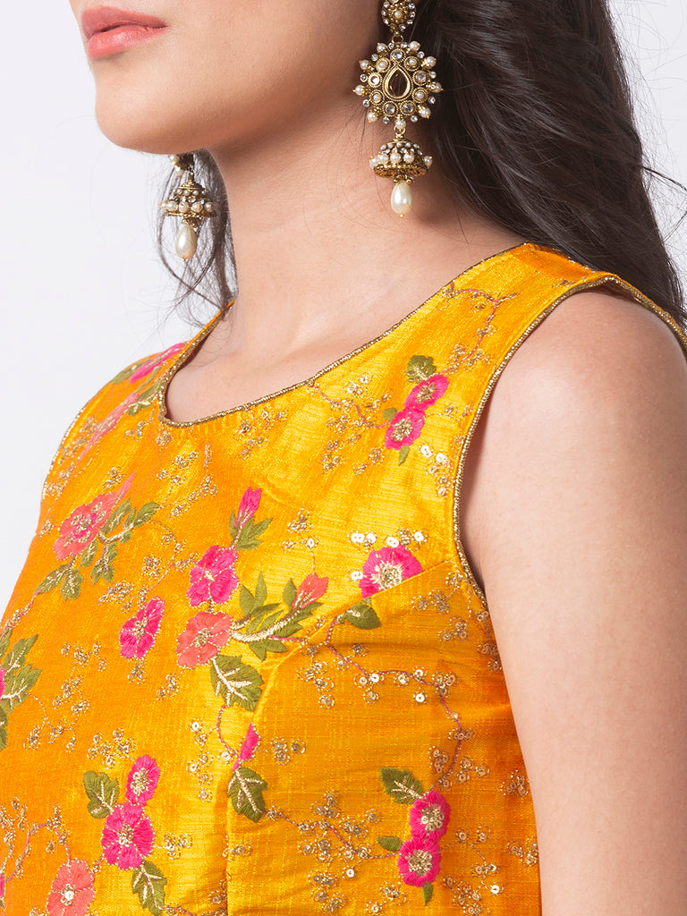 Women Straight Sleeveless Mustard Crop Top