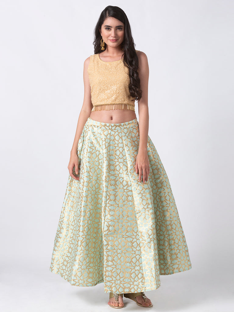 Women Gathered Green Skirt