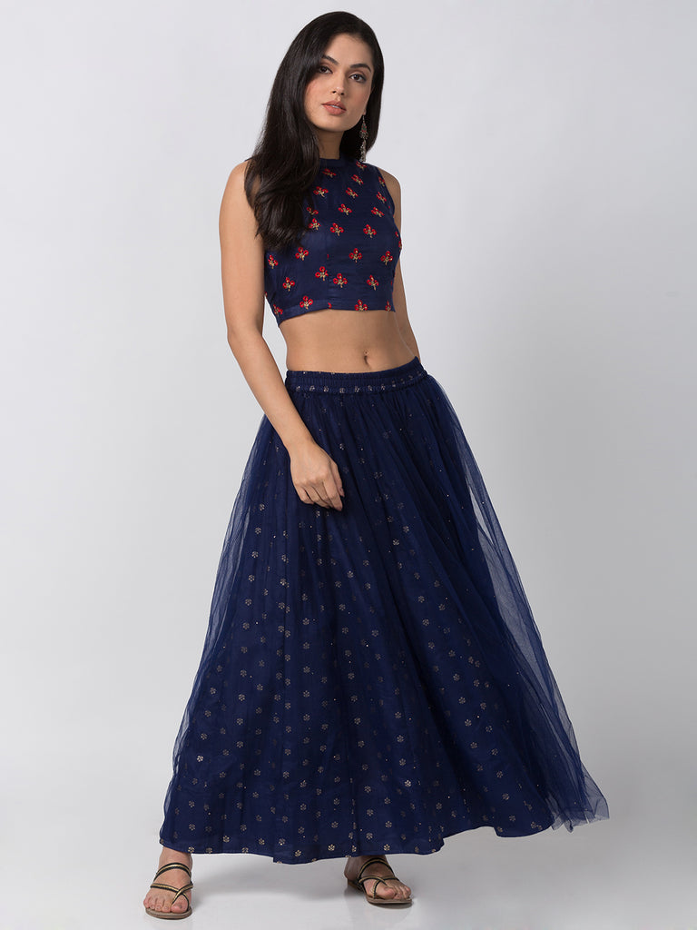 Festive Women Gathered Navy Skirt