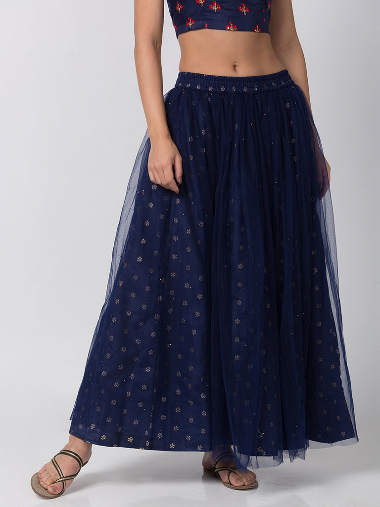 Festive Women Gathered Navy Skirt