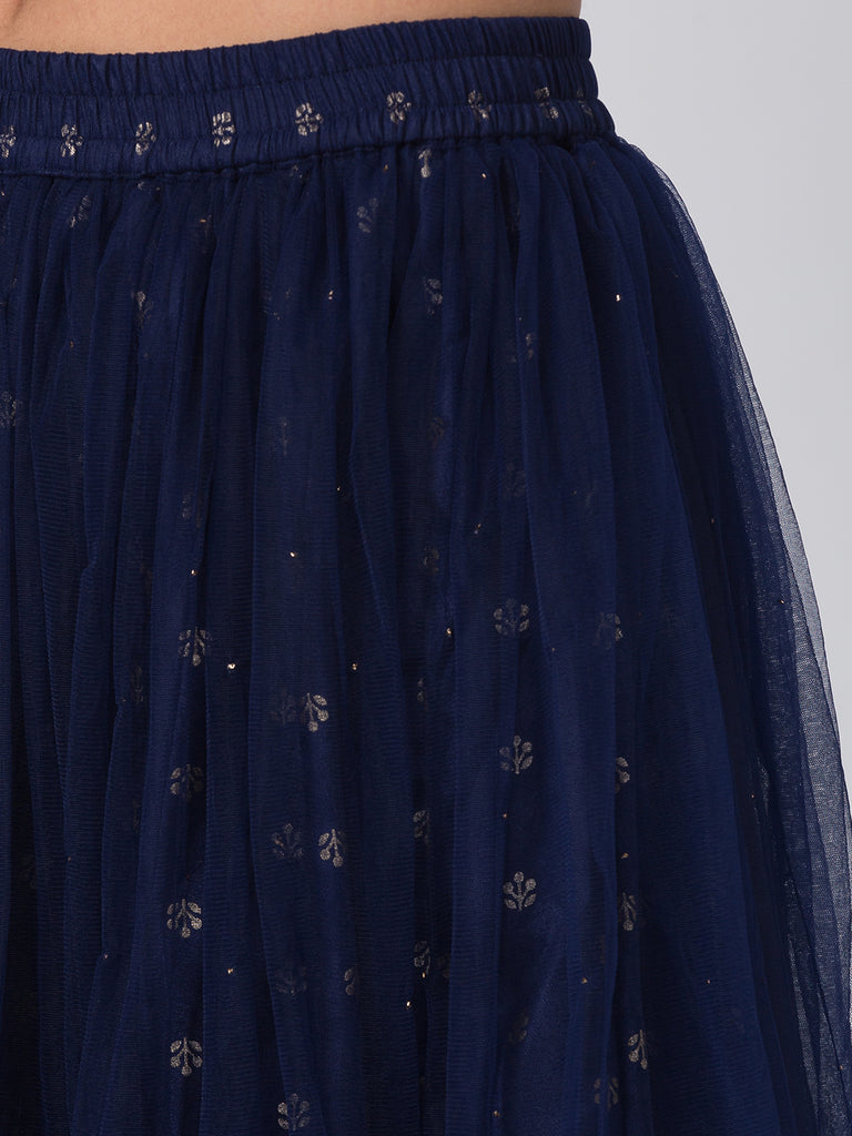 Festive Women Gathered Navy Skirt