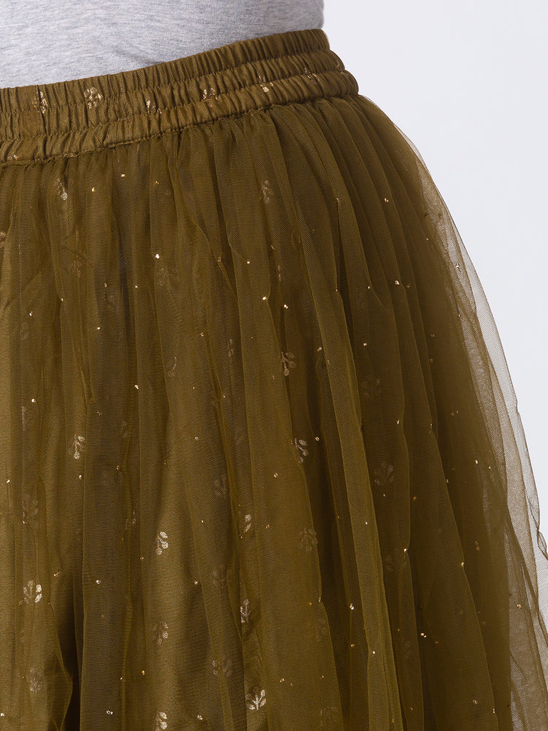 Festive Women Gathered Olive Skirt