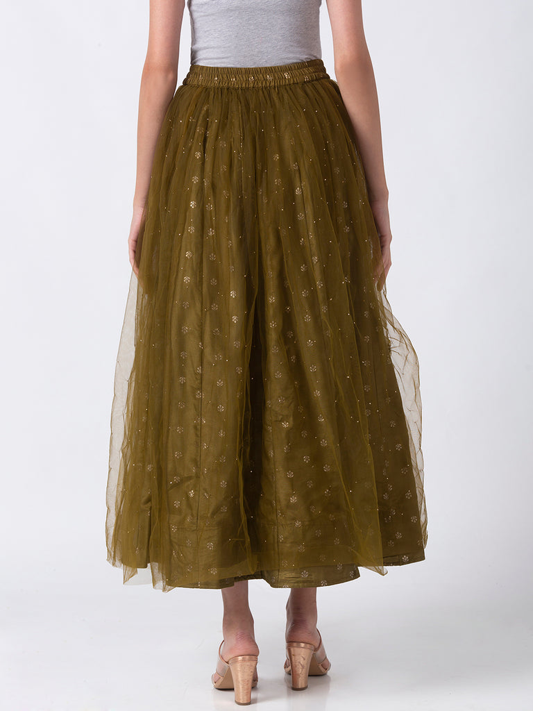Festive Women Gathered Olive Skirt
